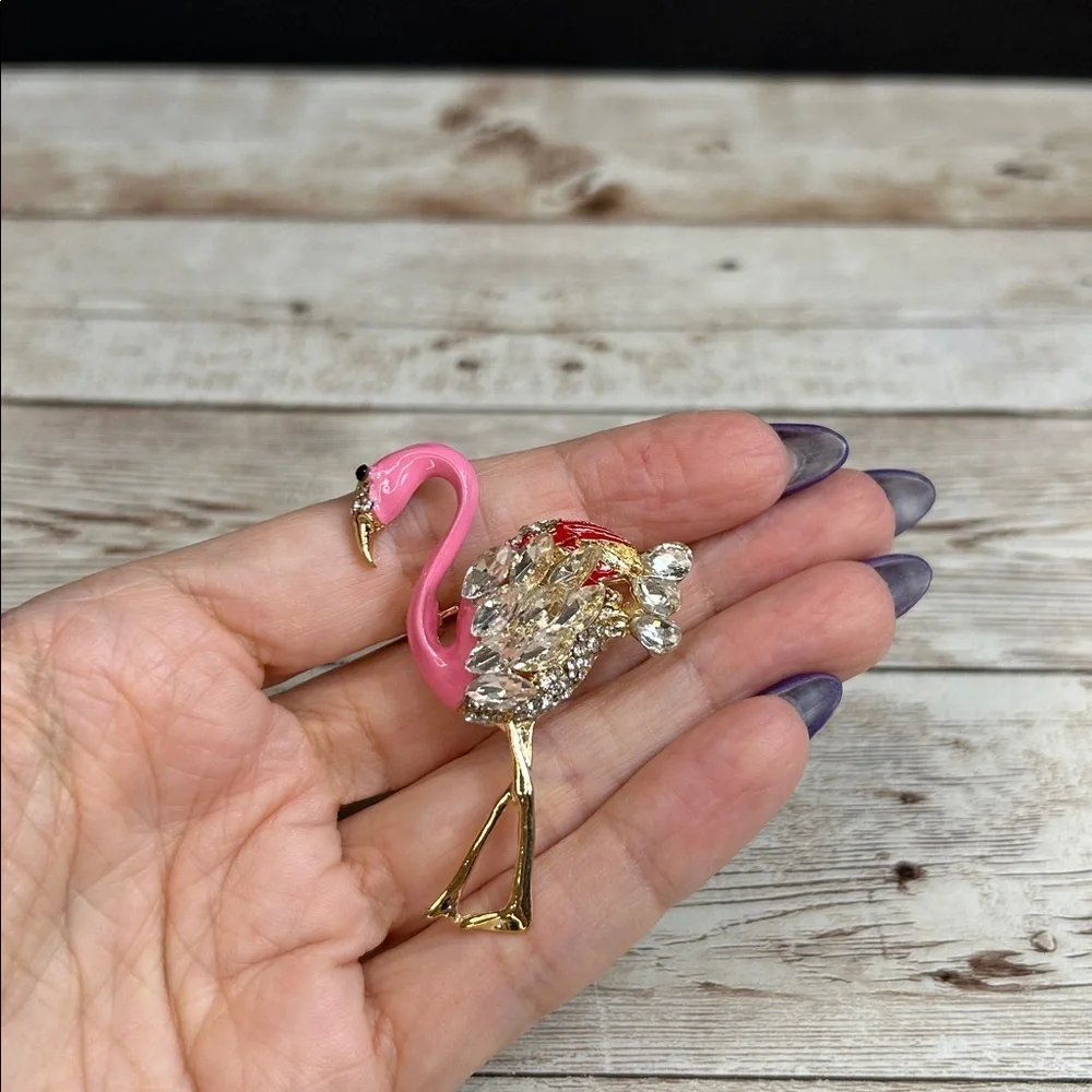 Pink and Gold Flamingo Brooch
